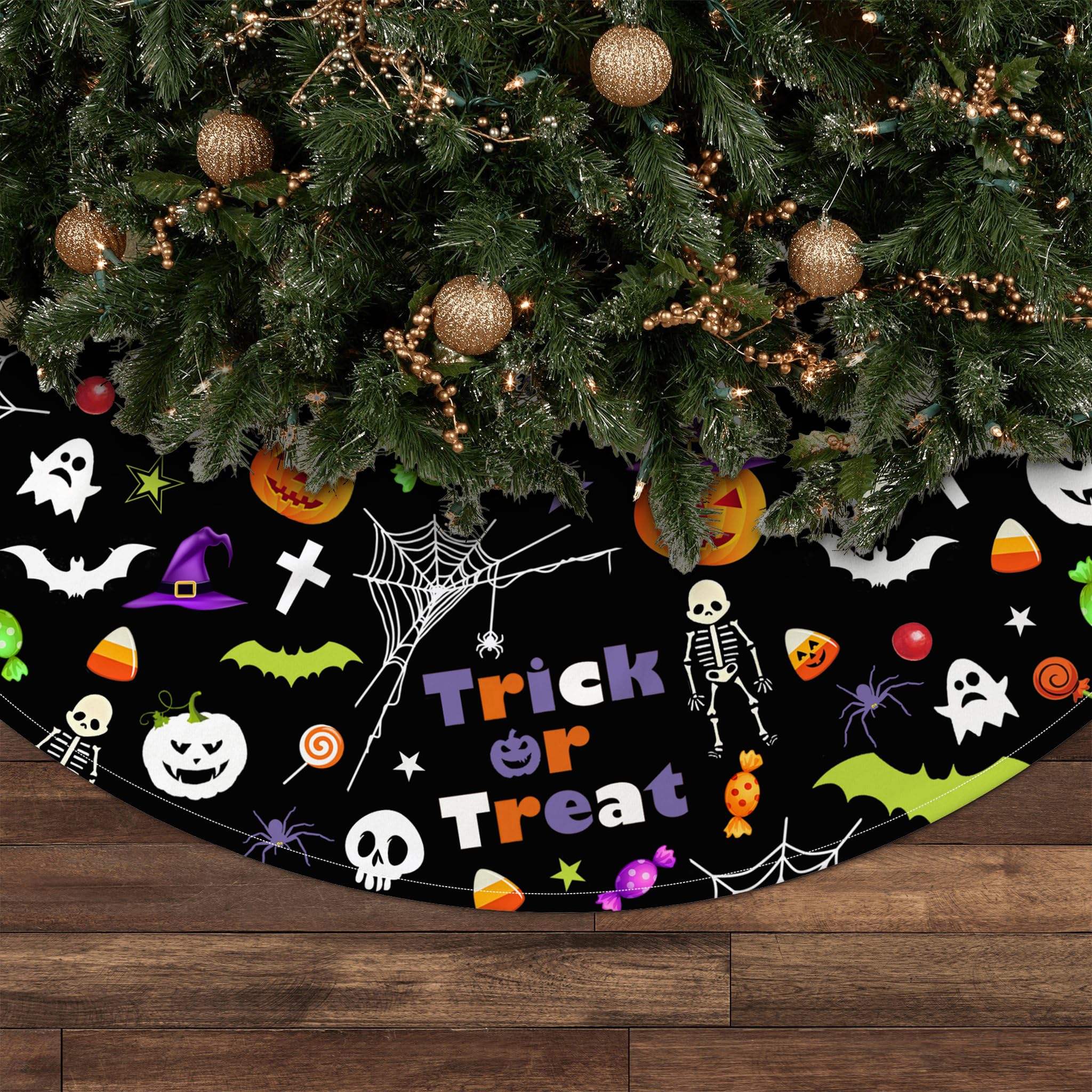 36 in Ghost Pumpkin Skull Tree Mat for Holiday Tree