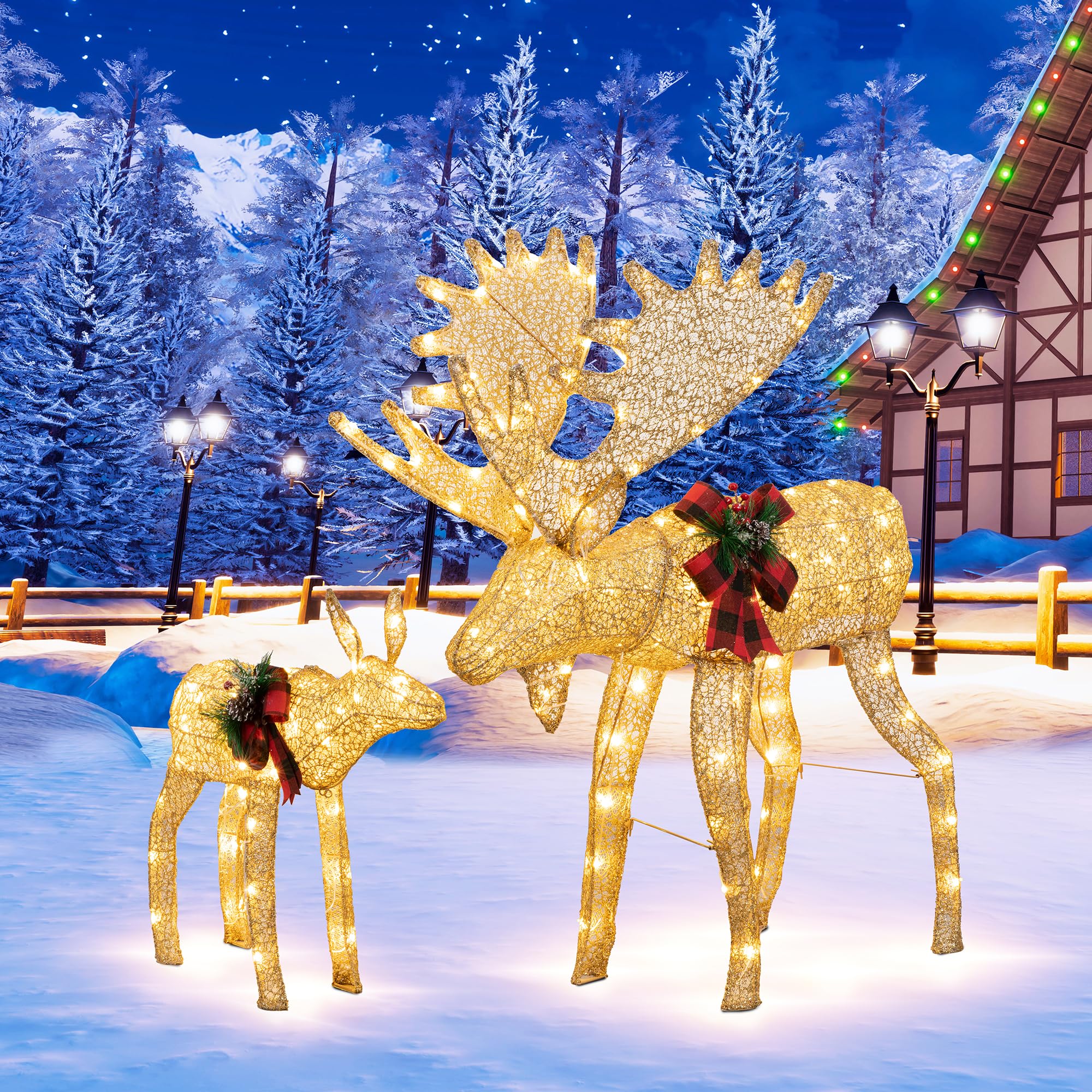 2-Piece 3D Lighted Christmas Reindeer with 170 Warm White LEDs