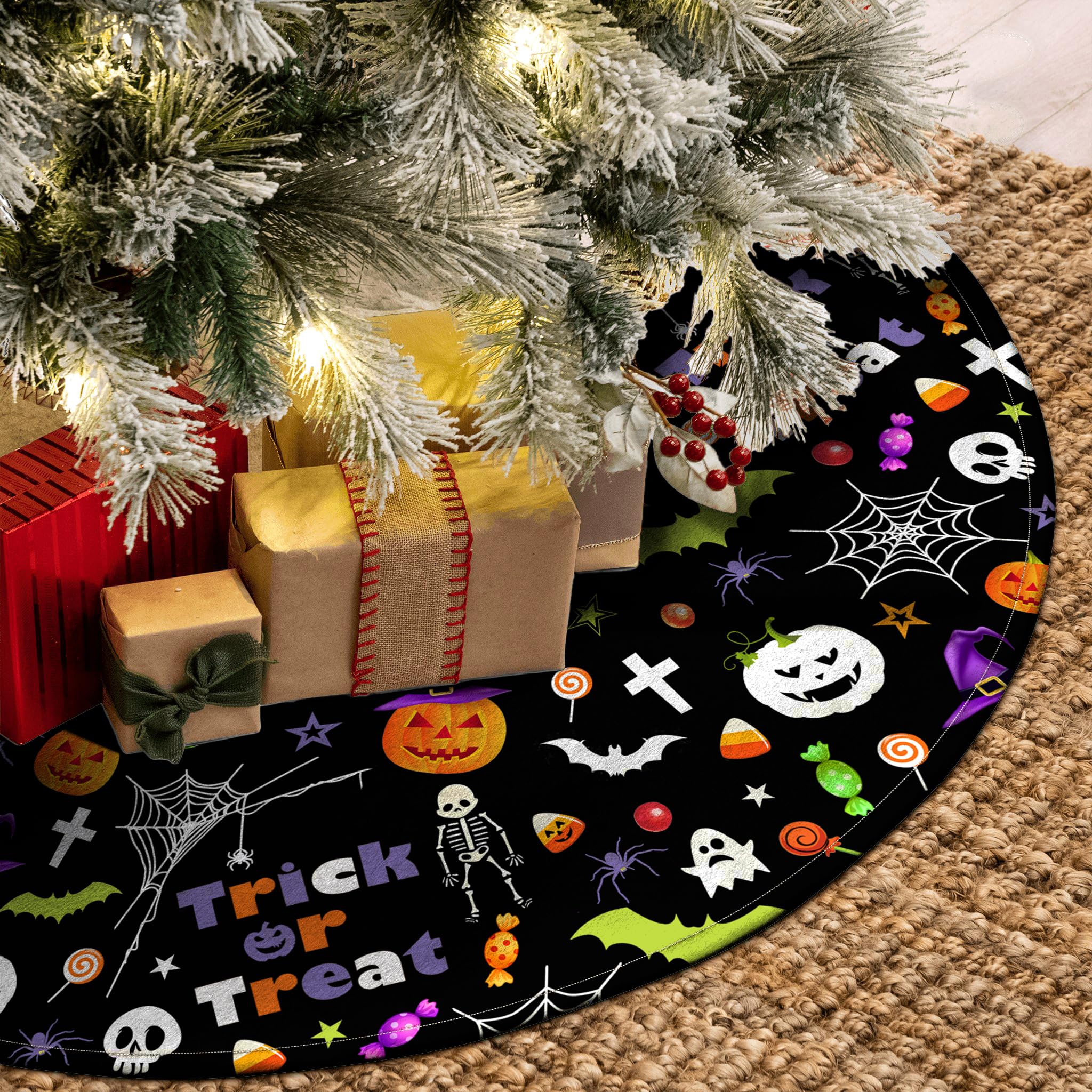 36 in Ghost Pumpkin Skull Tree Mat for Holiday Tree