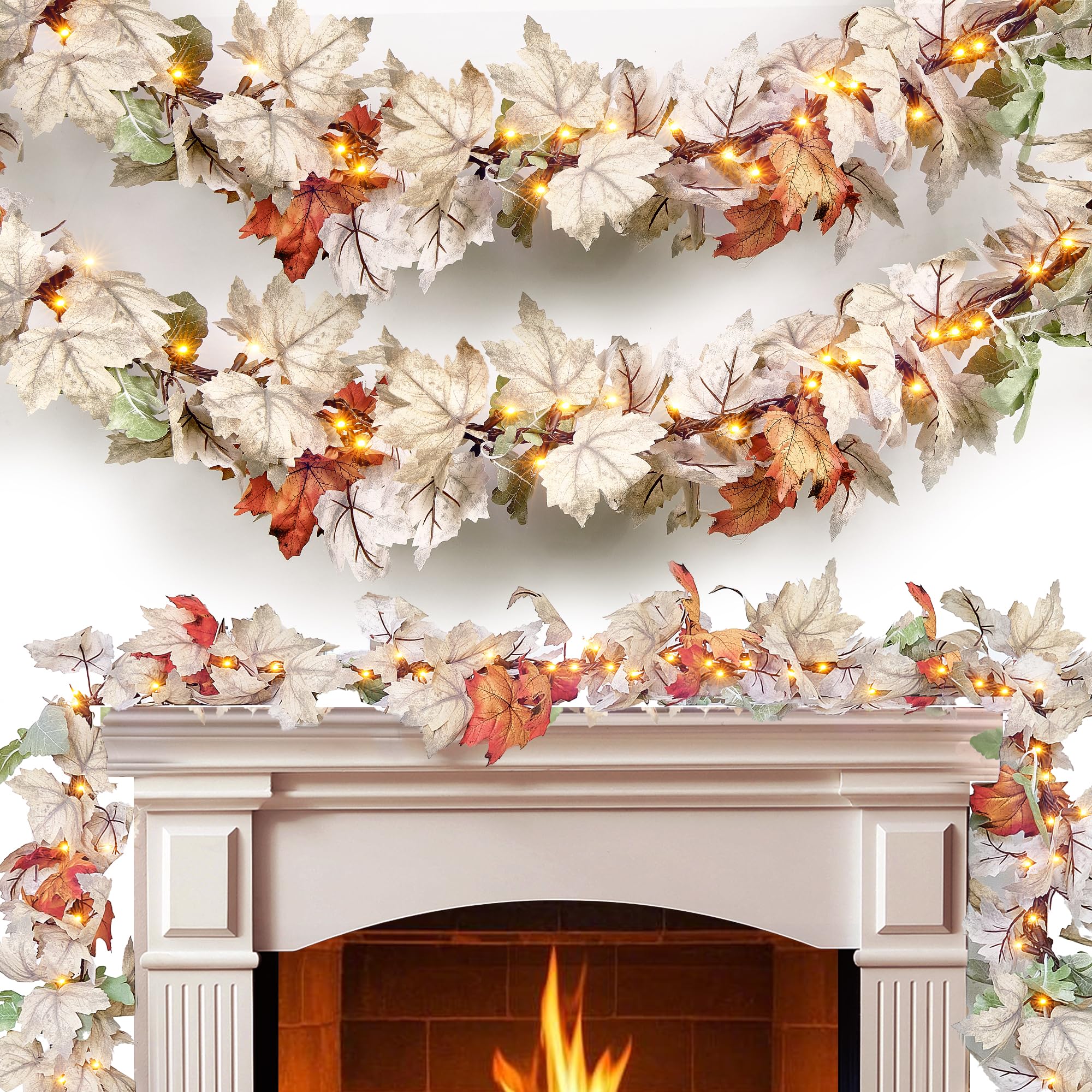 9FT Plug in Fall Lights with 50 Warm Incandescent Bulbs UL Certified