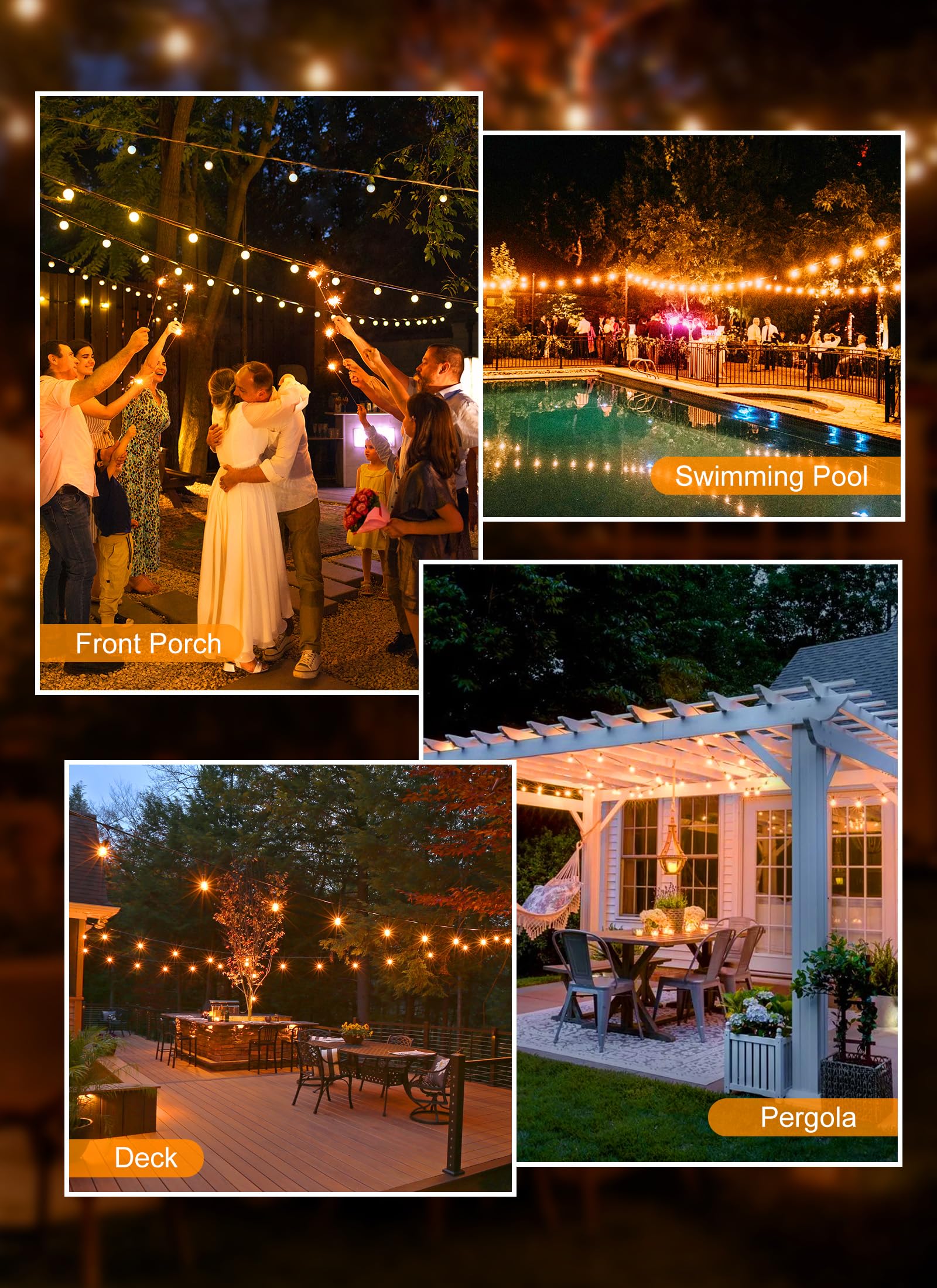 50FT 25 G40 Bulbs Patio Lights, IP65 Waterproof & Dimmable