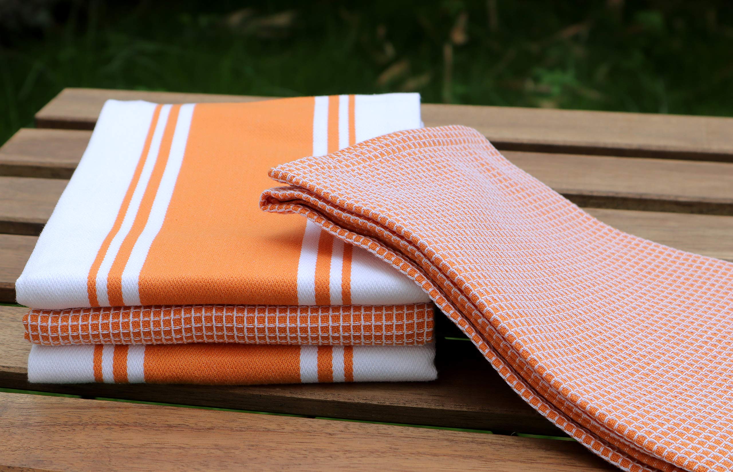 Cotton Kitchen Towels - Set of 4 Highly Absorbent Towels (Orange)