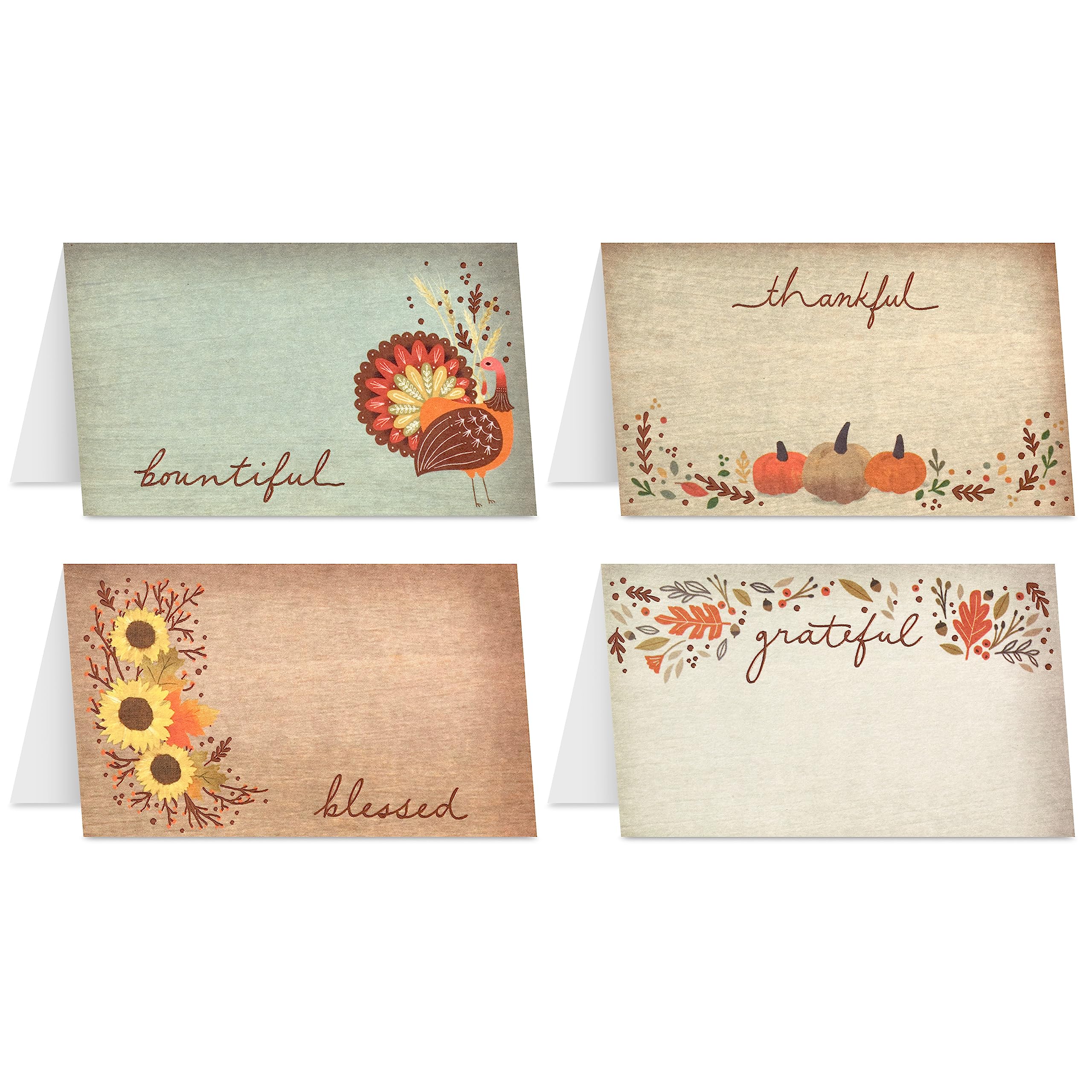 Thankful, grateful, blessed, bountiful fall thanksgiving place cards