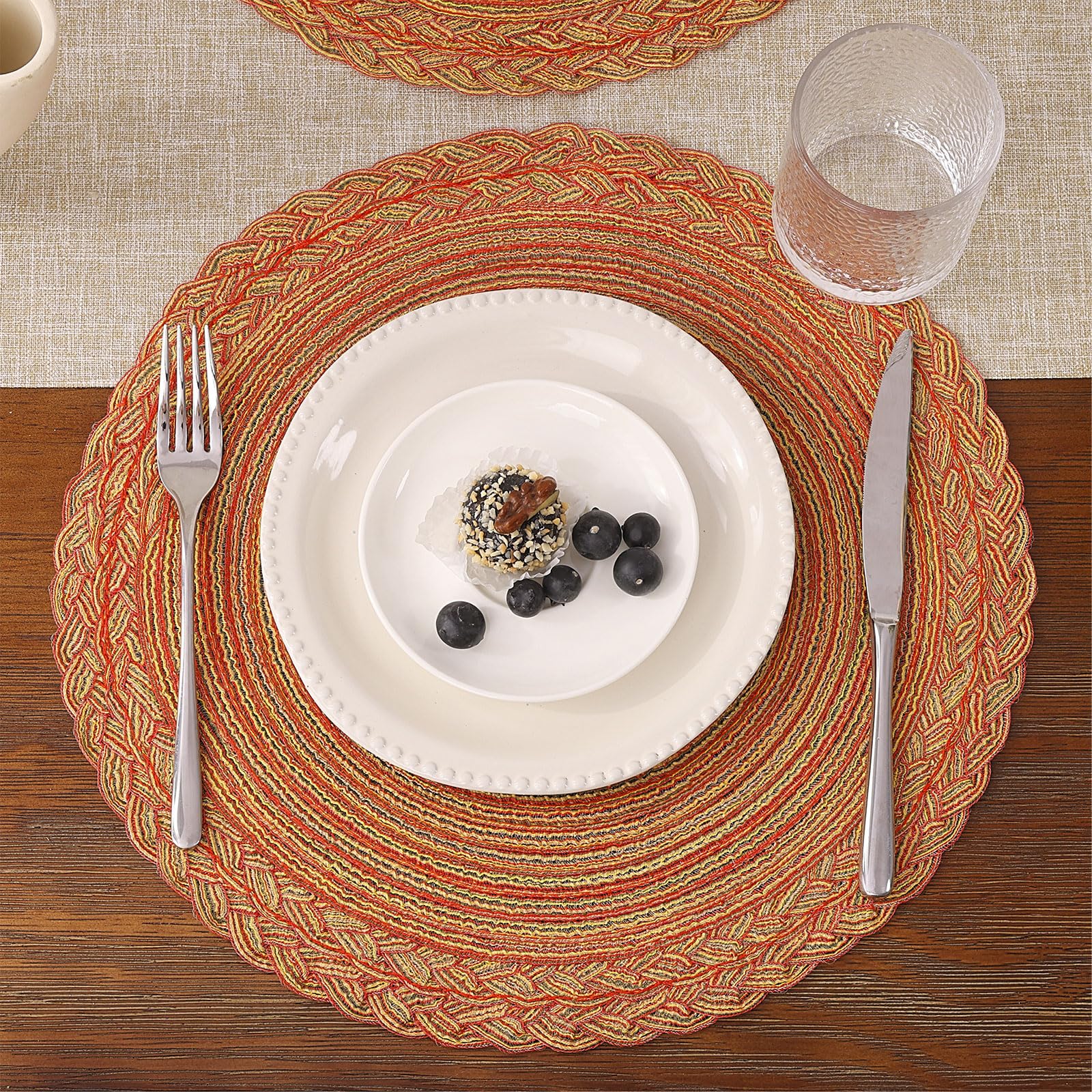 Set of 6 Woven Round Table Mats 15 inch Circle