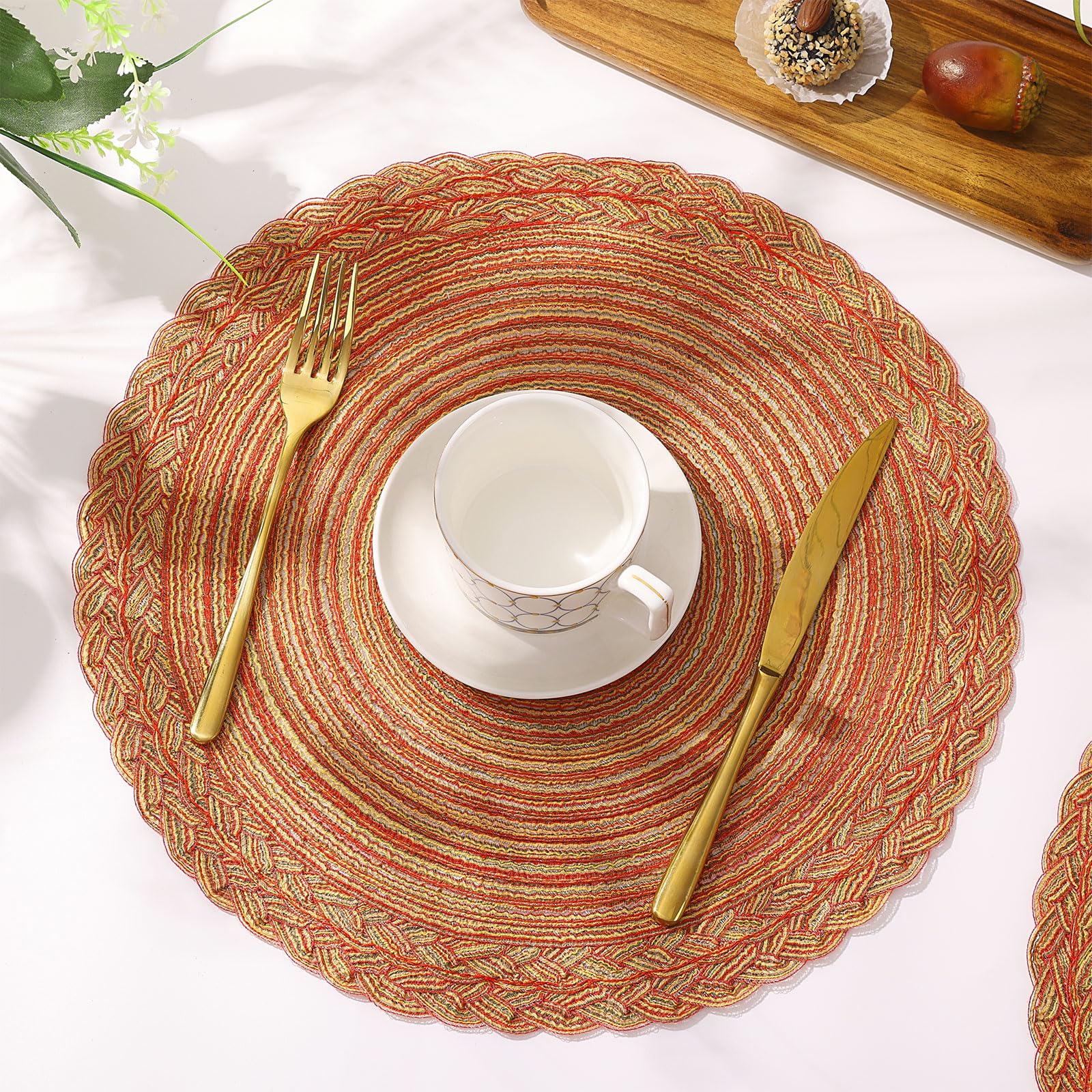 Set of 6 Woven Round Table Mats 15 inch Circle