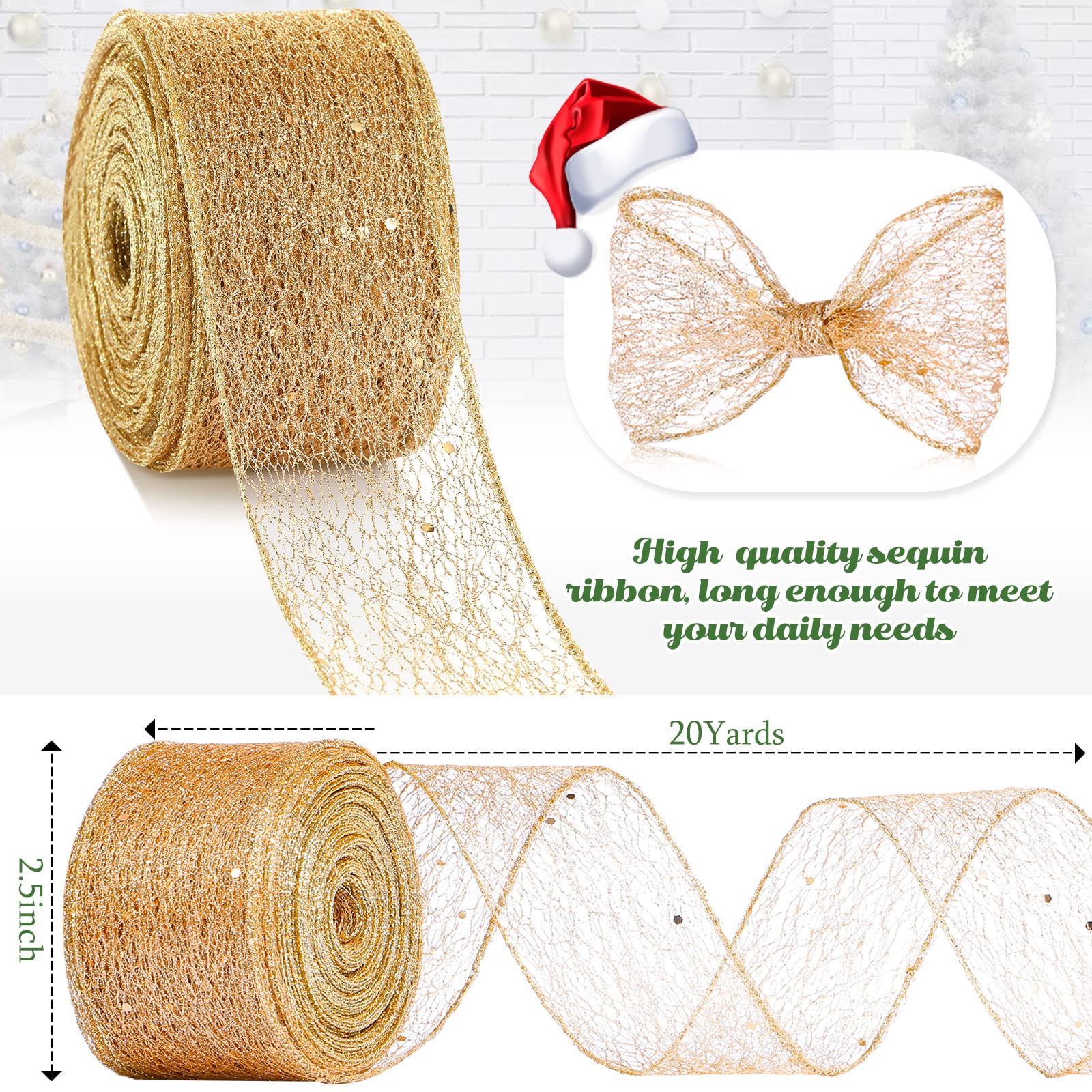 Gold Glitter Christmas Ribbon Size