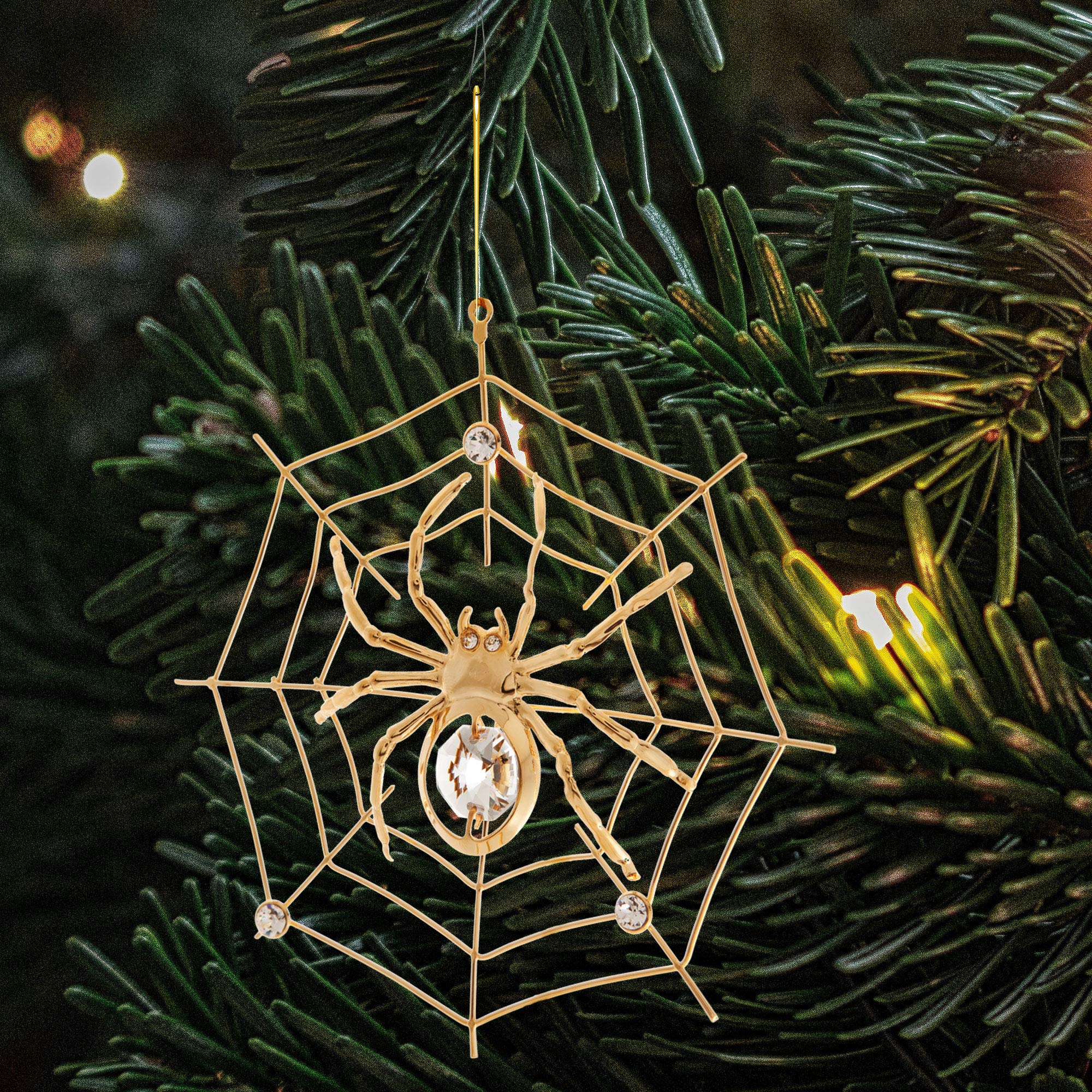 gold spider in web Halloween ornament