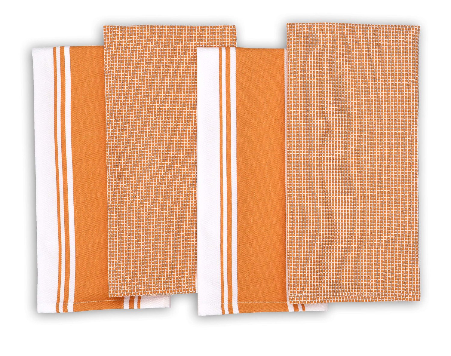 Cotton Kitchen Towels - Set of 4 Highly Absorbent Towels (Orange)