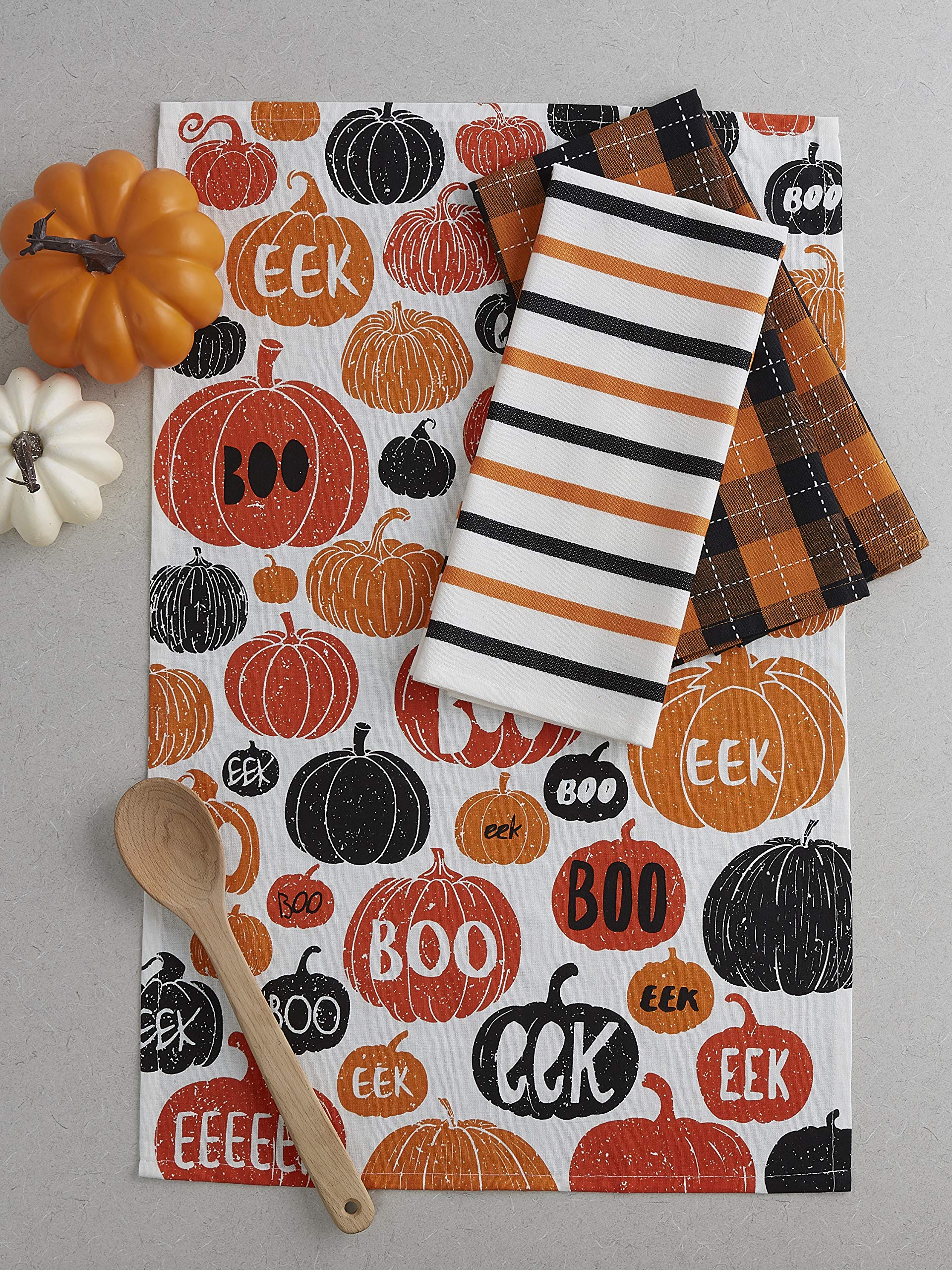 Halloween Hand Towels for The Kitchen, Pumpkin Boo, 3 Count