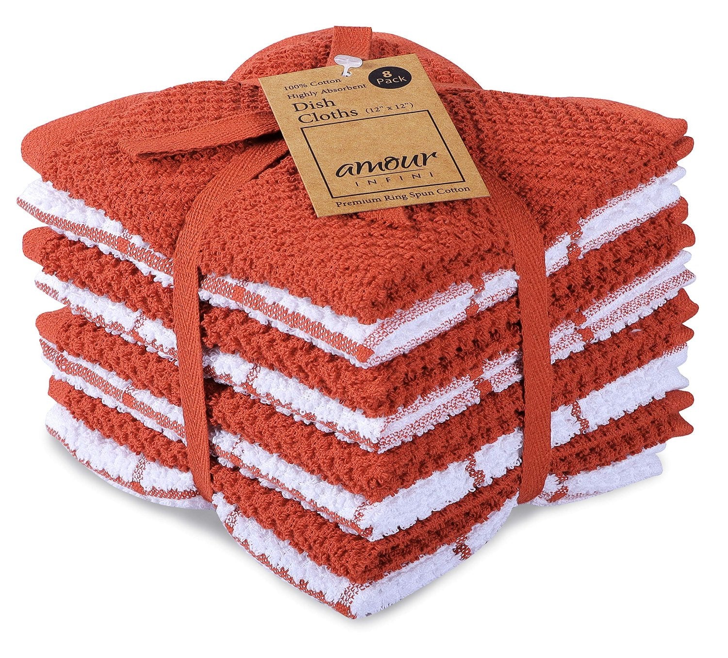 Terry Dish Cloths Set of 8 (12x12 Inch - Rust)