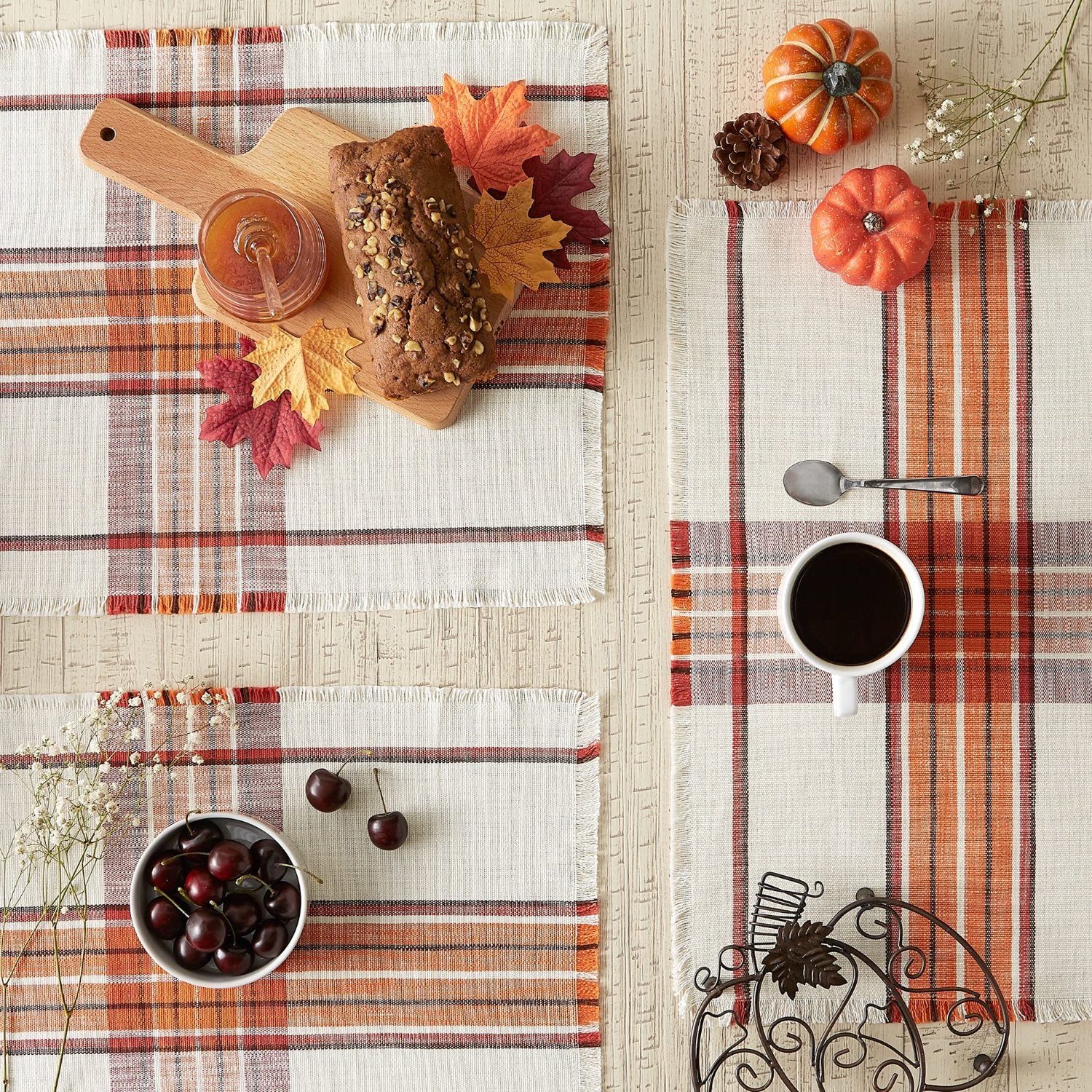 Autumn Farmhouse Plaid, Placemat Set, 13x19, Pumpkin Spice Orange, 6 Count