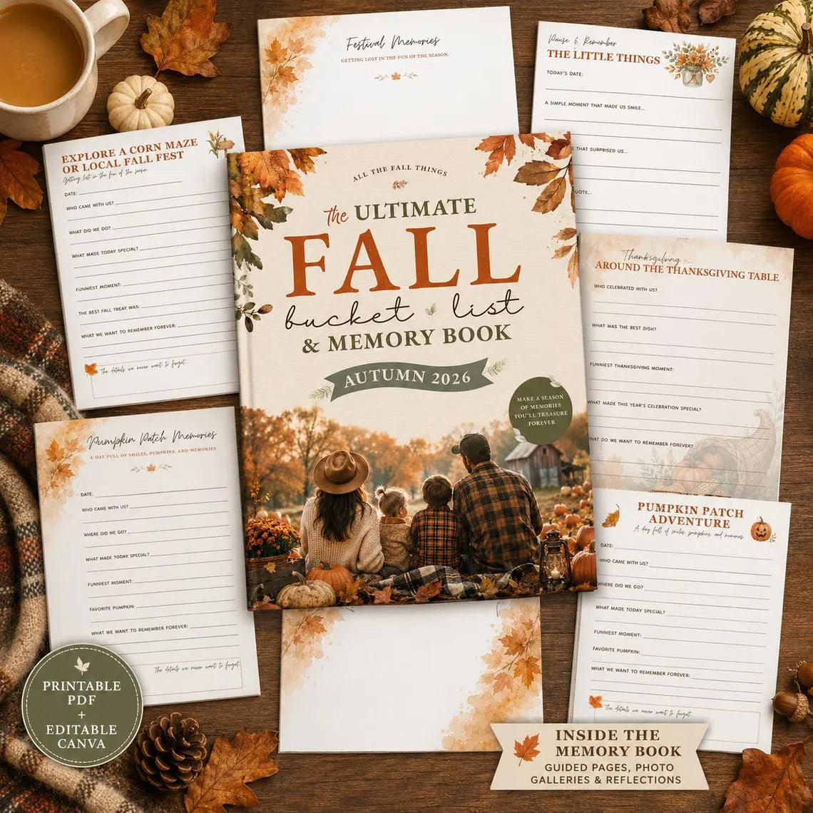 (DIGITAL BUNDLE) The Ultimate Fall Bucket List & Memory Book 2026 – Printable PDF + Canva Template