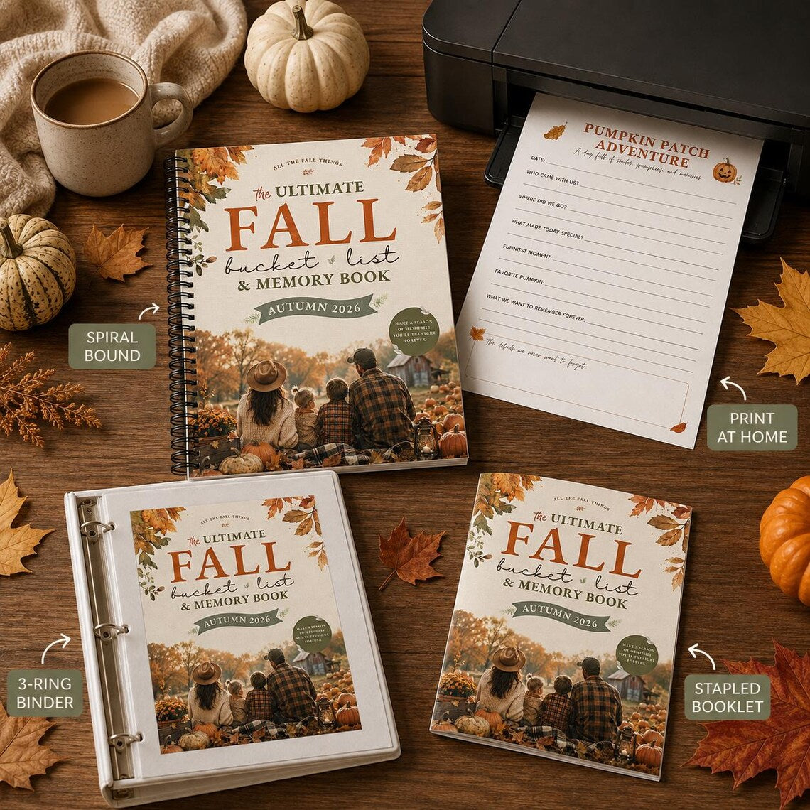 (DIGITAL BUNDLE) The Ultimate Fall Bucket List & Memory Book 2026 – Printable PDF + Canva Template