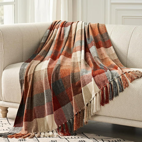 Plaid Harvest Orange Cozy Throw Blanket