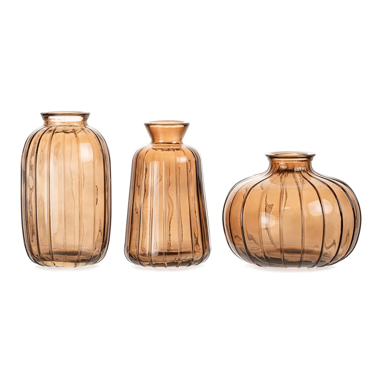 Set of 3 Small Vase Mini Glass Vase (Brown)